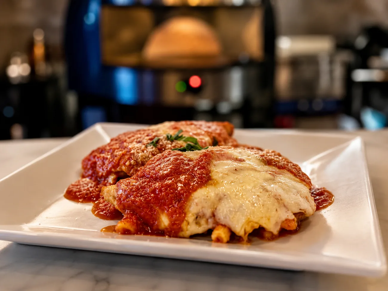 Parmigiana topped with marinara and melted mozzarella
