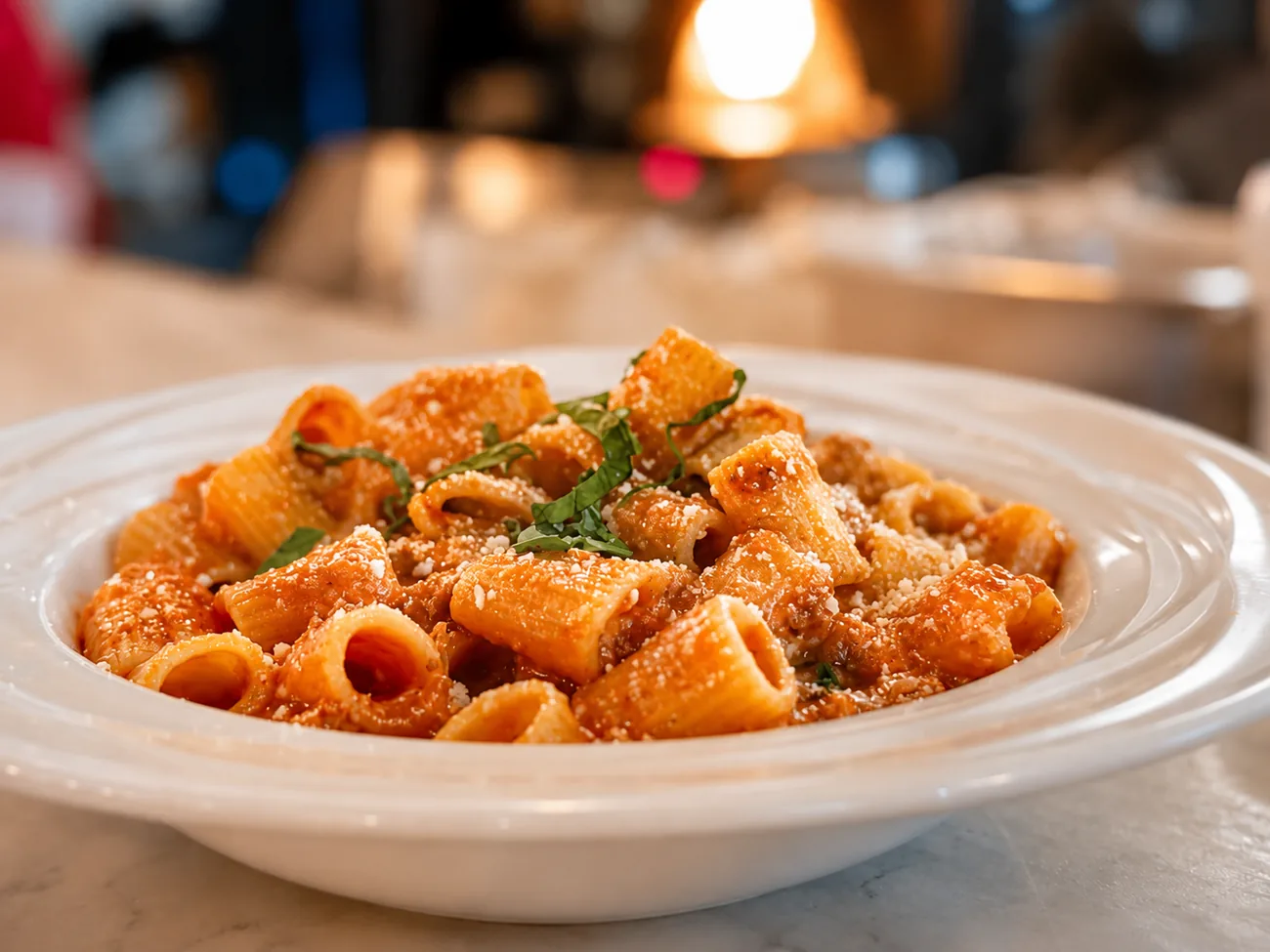 Rigatoni in a rustic tomato sauce with parmesan